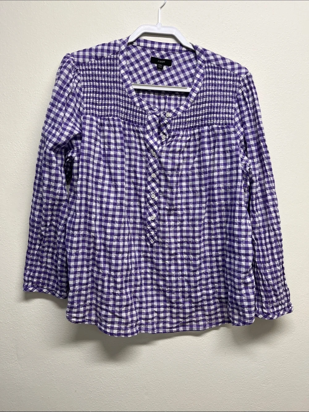 J.Crew Re-Imagined Purple Gingham Smocked Button-Front Women's Top Size XXL